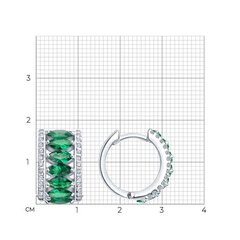 Серьги-конго широкие из серебра с ситаллами в огранке маркиз и фианитами