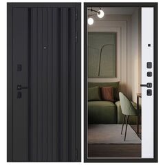 Купить Входная дверь Солана чёрная шагрень ПВХ белый матовый с зеркалом