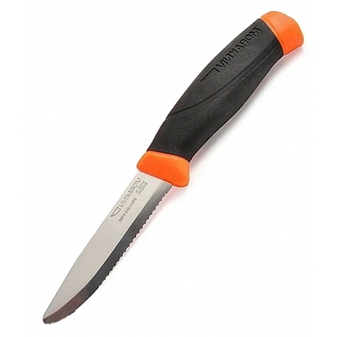 Нож Morakniv Companion F Serrated стальной, лезвие: 103 mm, серрейторная заточка, черный/оранжевый (11829)