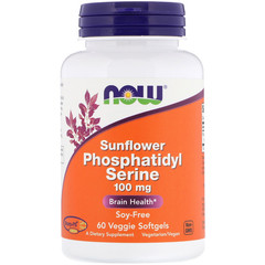 Now Foods, Подсолнечный фосфатидилсерин, 100 мг, 60 растительных мягких таблеток