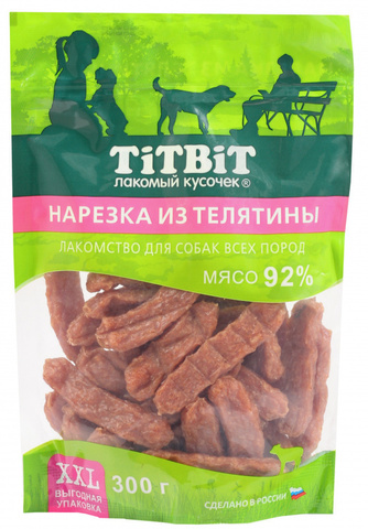 Titbit лакомство для собак нарезка из телятины XXL 300 гр