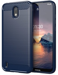 Мягкий чехол темно-синего цвета на Nokia 1.3, серия Carbon от Caseport