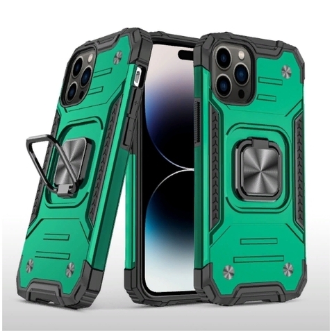 Противоударный чехол Strong Armour Case с кольцом для iPhone 14 Pro (Зеленый)