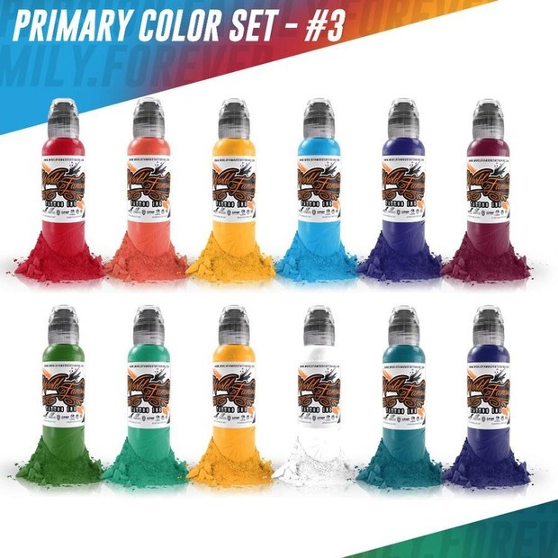 Набор красок для тату Color Primary Set #3 - 12шт по 1 унции -30 мл от World Famous