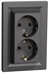 РОЗЕТКА С/У 2-ГНЕЗДА С/З ВИНТ КЛЕММЫ В СБОРЕ АНТРАЦИТ ASFORA /SCHNEIDER/