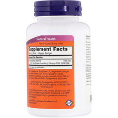 Now Foods, Подсолнечный фосфатидилсерин, 100 мг, 60 растительных мягких таблеток
