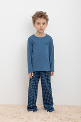Пижама  для мальчика  К 1600-1/синяя волна,бежевая клетка