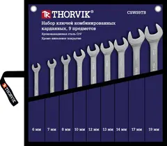 Thorvik CSWS9TB Набор ключей гаечных комбинированных карданных в сумке, 6-19 мм, 9 предметов 53473