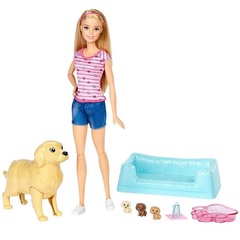 Набор Барби с собакой и новорожденными щенками, блондинка