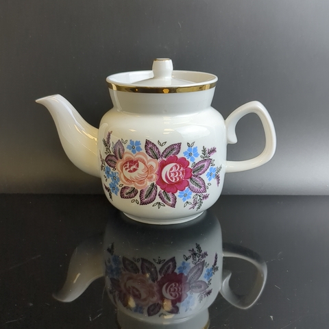 Чайник заварочный фарфоровый, деколь цветы, золочение, Богдановичи ФЗ винтаж СССР 1970-1990 гг