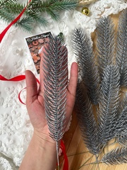 Еловая ветка, еловые лапки, рождественский декор, цвет под серебро, 1 лапка 30 см, набор 20 шт.