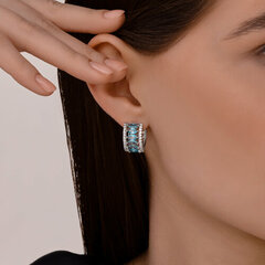 Серьги-конго широкие из серебра с ситаллами в огранке маркиз и фианитами