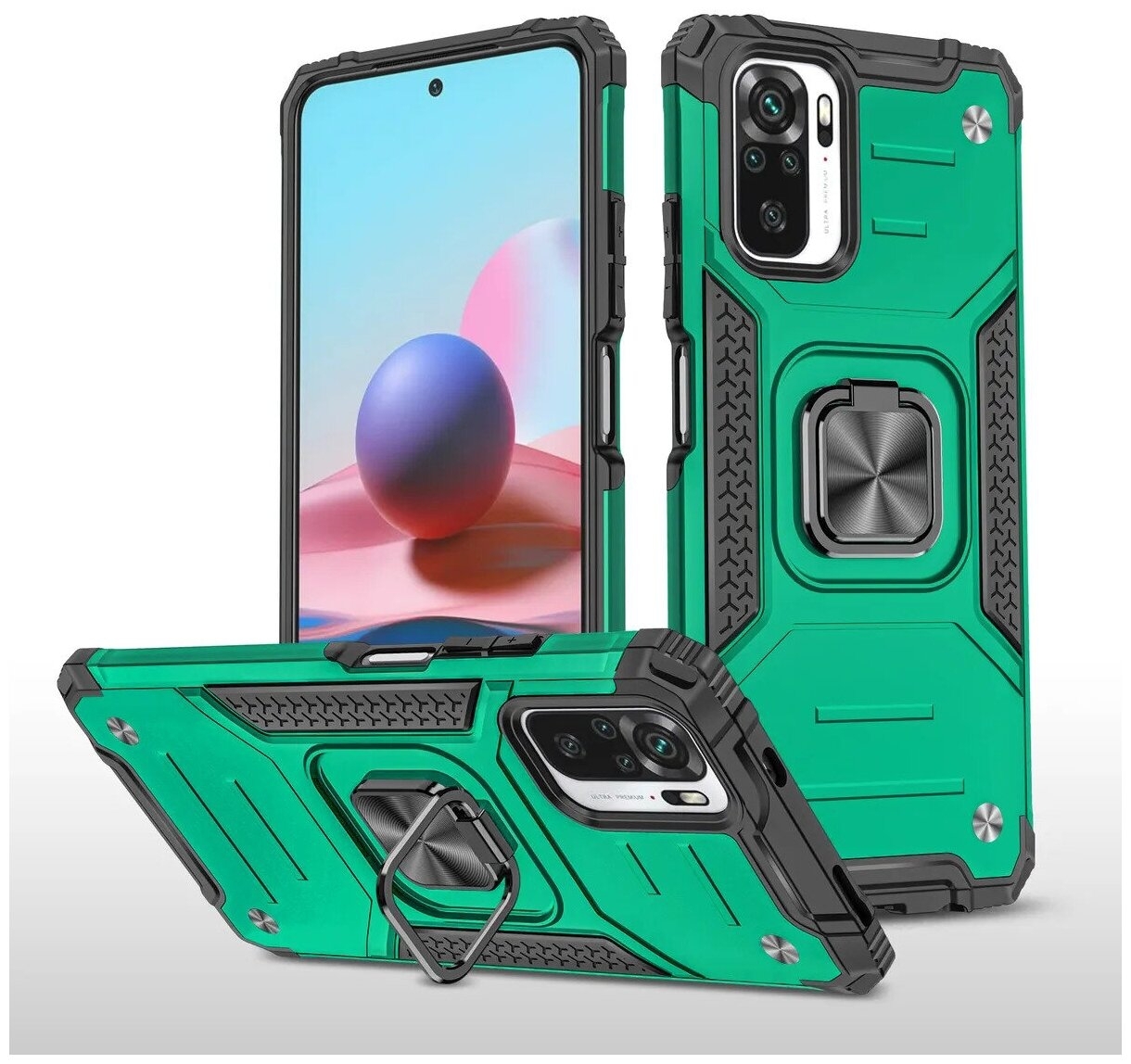 Купить Противоударный чехол Strong Armour Case с кольцом для Xiaomi Redmi  Note 10 4G / Redmi Note 10S 4G (Темно-зеленый) за 590 руб, в Чехолере