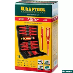 KRAFTOOL Х-Drive Electro, 18 предм, набор высоковольтных отверток (220092-H18)