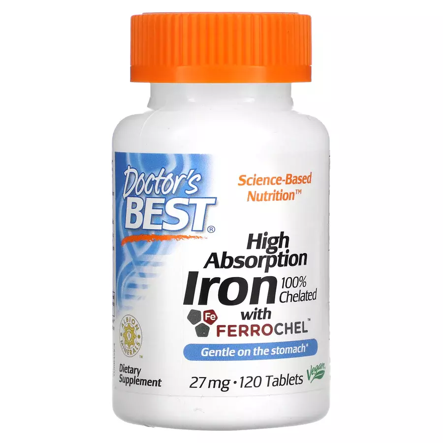 Легкоусвояемое железо 27 мг, High Absorption Iron with Ferrochel 27 mg, Doctor's Best, 120 таблеток
