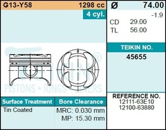 Поршень двигателя TEIKIN 45655 STD (4шт/упак)
