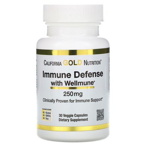 California Gold Nutrition, Immune Defense with Wellmune, бета-глюкан, 250 мг, 30 растительных капсул