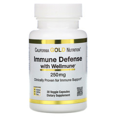 California Gold Nutrition, Immune Defense with Wellmune, бета-глюкан, 250 мг, 30 растительных капсул