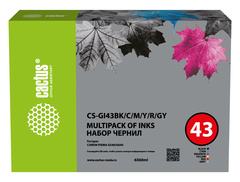 Чернила Cactus CS-GI43BK/C/M/Y/R/GY Голубой / Cyan/Пурпурный / Magenta/желтый/черный 6x60мл для Canon Pixma G640/G540
