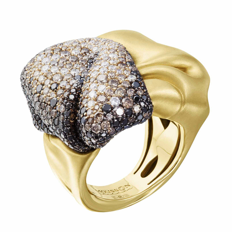 Кольцо с Белыми, Черными и Шампань Бриллиантами, R0132-0/6