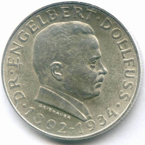 2 шиллинга 1934 год. Австрия. Смерть Энгельберта Дольфуса. Серебро XF-AU