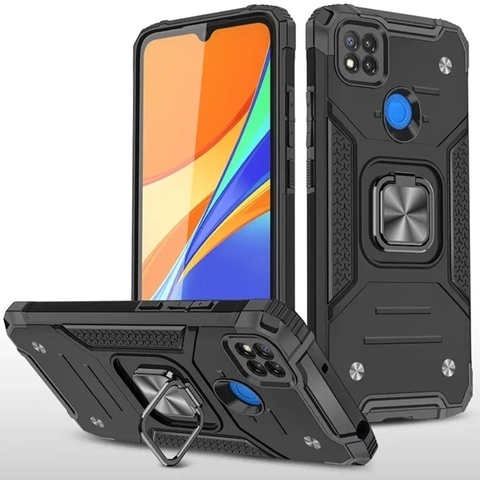 Противоударный чехол Strong Armour Case с кольцом для Xiaomi Redmi 9C (Черный)