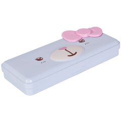 Пенал металлический 2 отделения Alingar, таблица умножения, органайзер, 100 х 220 мм, "Мишка с бантиком", голубой