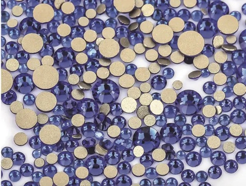 Стеклянные стразы  (размер микс) 1140шт, цвет сине-голубой