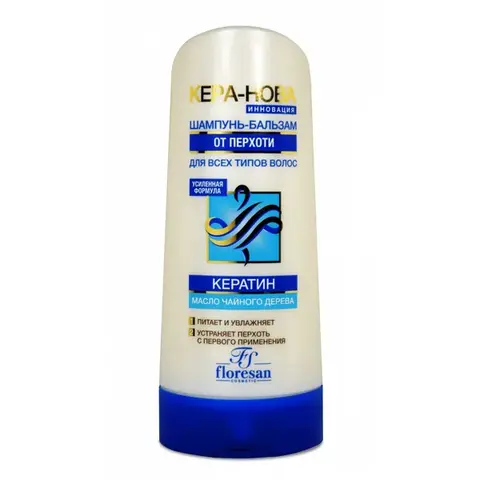 Floresan KERA-NOVA Шампунь-бальзам от перхоти с кератином и маслом чайного дерева, 400мл