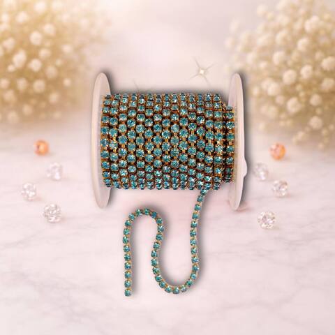 стразовая лента 3,5мм ,голубой-золото (1м)