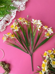 Нарциссы силиконовые, искусственные реалистичные, 5 веток, 15 голов, ветка 35 см, набор 2 букета.