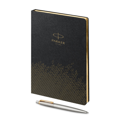 Подарочный набор: Шариковая ручка Parker Jotter Essential, St. Steel GT и Ежедневник недатированный, черный