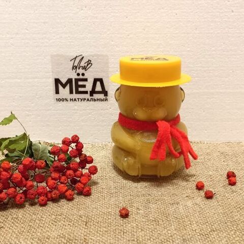 Мёд гречишно-подсолнечный 2023 Ивановка 280 мл (400 г) в стеклянной баночке Мишка
