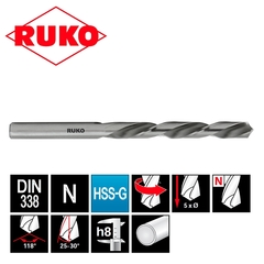 Сверло по металлу ц/х 9,5x125/81мм (LH-Левостороннее) DIN338 h8 5xD HSS-G 118° Ruko 214095Li