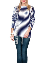 Женская теплая тельняшка - Магазин тельняшек.ру 8-800-700-93-18 НАЧЕС Тельняшка утепленная ВМФ (темно-синяя полоса) ГОСТ МИНОБОРОНЫ 100% хлопок в Магазине тельняшек