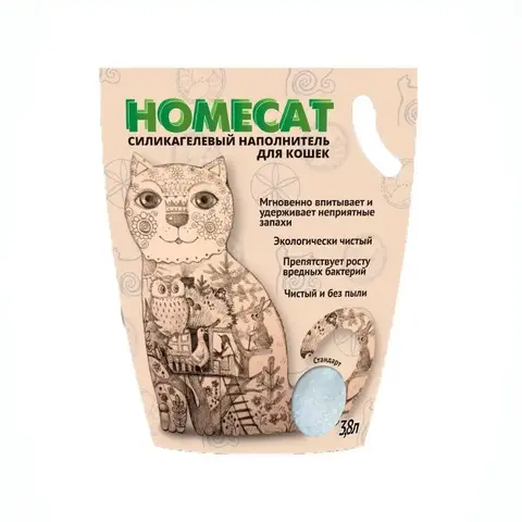 HOMECAT стандарт силикагелевый наполнитель для кошачьих туалетов без запаха 3 л