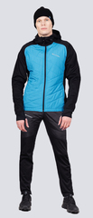 Премиальный костюм для лыж и зимнего бега Nordski Hybrid Hood Pro Black-Light Blue