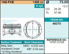 Поршень двигателя TEIKIN 46370 STD (4шт/упак)