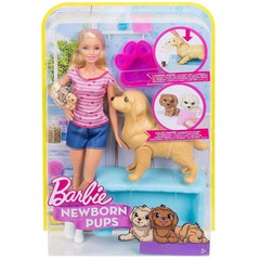 Набор Барби с собакой и новорожденными щенками, блондинка