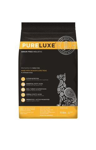 купить PureLuxe Elite Nutrition for indoor cats with salmon & split peas сухой корм для взрослых домашних кошек всех пород с лососем и горошком