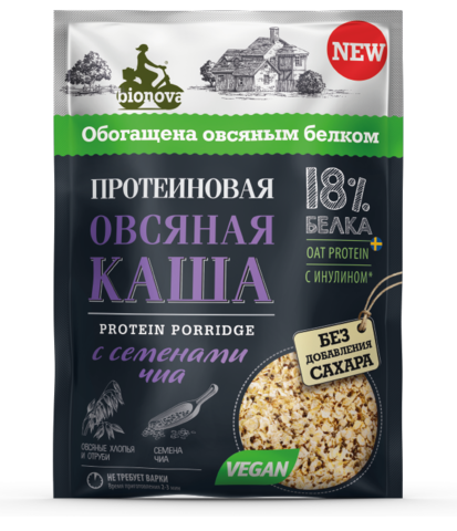 Протеиновая овсяная каша Bionova с семенами Чиа (vegan protein), 40 г