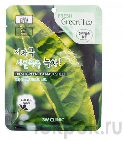 Тканевая маска для лица 3W Clinic Fresh Green Tea Mask Sheet, 23 гр