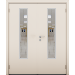Купить Влагостойкая двустворчатая дверь Модель 2 кремовая остеклённая