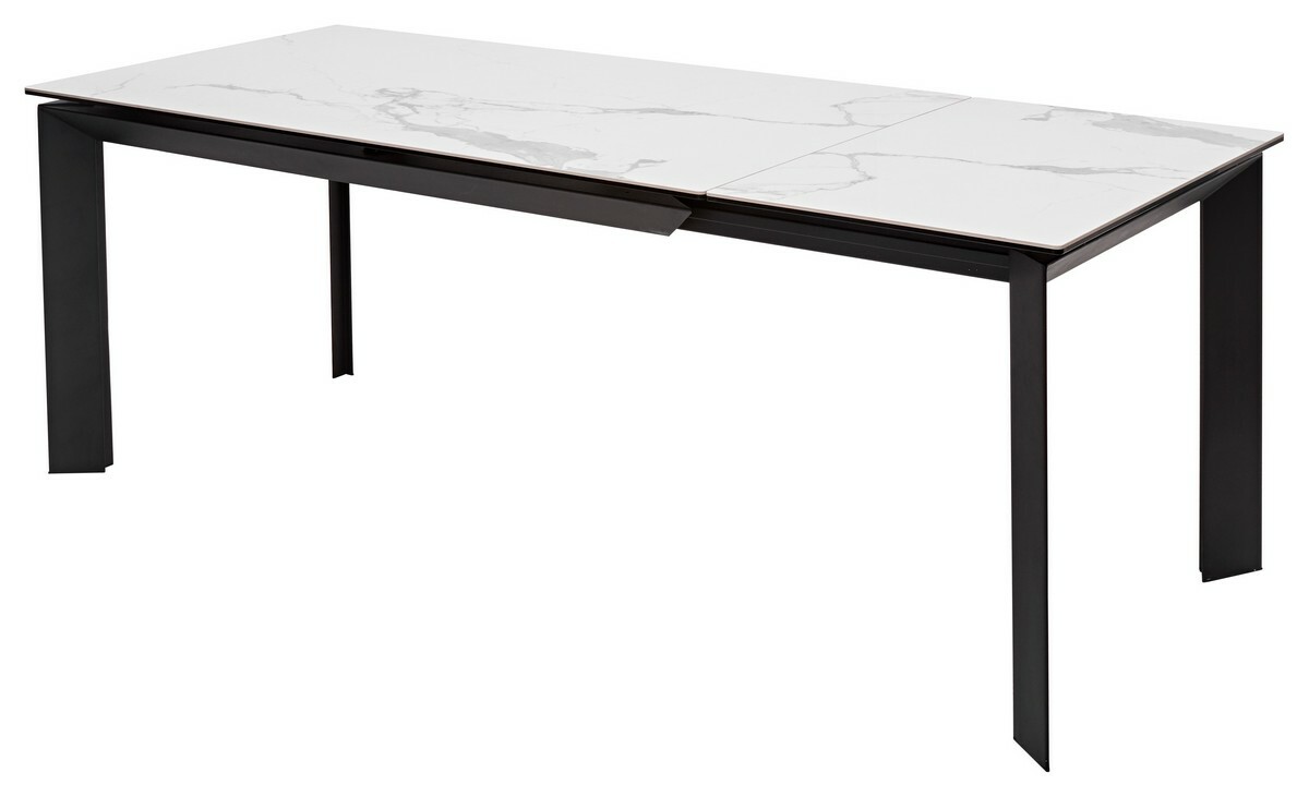 Стол CREMONA 140 HIGH GLOSS STATUARIO Белый мрамор глянцевый, керамика/ черный каркас, DISAUR