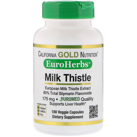 California Gold Nutrition, Экстракт расторопши, 80% силимарина, EuroHerbs, 180 вегетарианских капсул