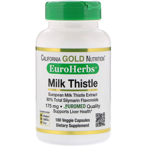 California Gold Nutrition, Экстракт расторопши, 80% силимарина, EuroHerbs, 180 вегетарианских капсул