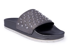 Шлепанцы  Nila&Nila 4303 графитовые с отделкой клепками
