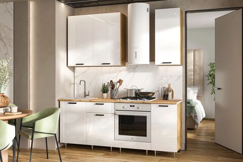 ЛДСП Кухня Рио NEW 2,0/900м (490) Компановка №2 (Белый глянец, Дуб Крафт (Дуб вотан))