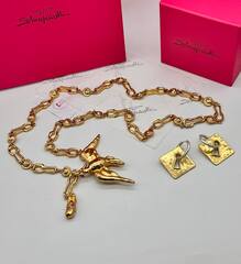 73175 - Серьги c подвесками квадраты двухцветные в стиле Schiaparelli матовое золото