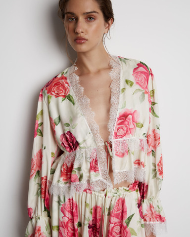 Блуза из вискозы с кружевной лентой розы молочный